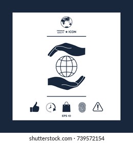 Hands holding Earth - protect icon