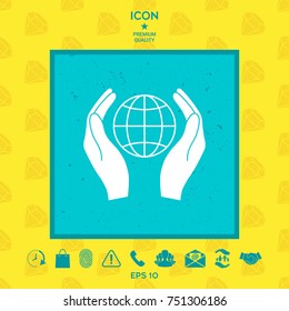 Hands holding Earth. Protect icon