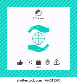 Hands holding Earth - protect icon