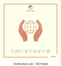 Hands holding Earth. Protect icon