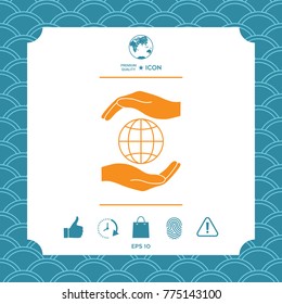 Hands holding Earth - protect icon
