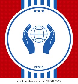 Hands holding Earth. Protect icon