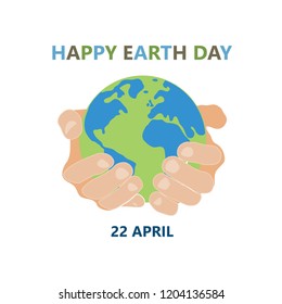 hands holding earth round on the white background colored symbol earth day