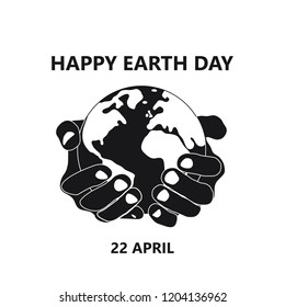 hands holding earth round on the white background black symbol earth day