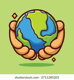 Hands Holding Earth Save the Planet Cartoon Vector