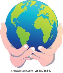 hands holding Earth, symbolizing unity, responsibility, and global care.