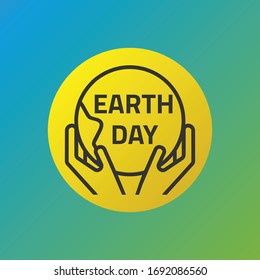 hands holding the earth with text earth day linear icon