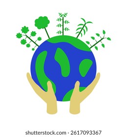 hands holding the earth with trees 