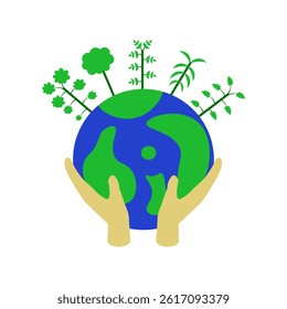 hands holding the earth with trees 