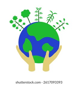 hands holding the earth with trees 