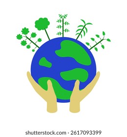 hands holding the earth with trees 