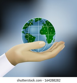 hands holding earth vector