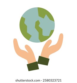 Hands holding earth vector, earth day icon flat illustration, protect our planet, save global nature icon, earth protected by hands symbol, human environmental protection