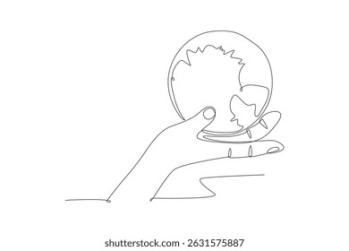 Hands holding the earth. World environment day concept one-line drawing