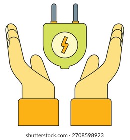  Hands Holding Electric Plug Icon Illustration isolated on white background