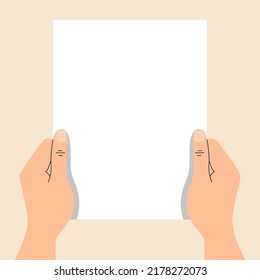 Hands holding empty banner vector isolated. Illustration of hands holding white paper sheet. Empty space for message.