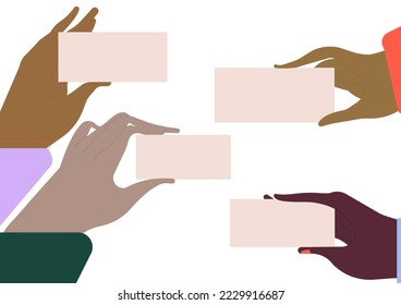 Hands holding empty blank speech bubbles set. Anonymous people sharing comments, opinions, showing online messages, feedback, notifications. Flat vector illustrations isolated on white background