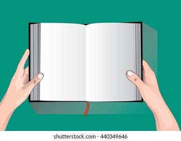 Hands Holding The Empty Open Book Vector