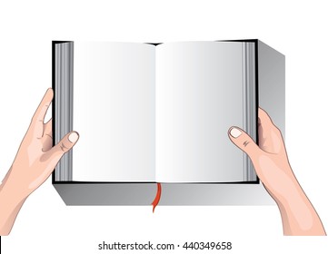 hands holding the empty open book vector