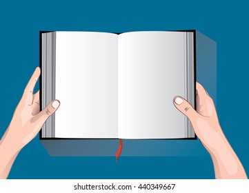 hands holding the empty open book vector