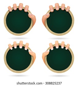Hands holding empty round chalk board