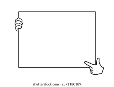 Hands holding empty white placard or board vector illustration.