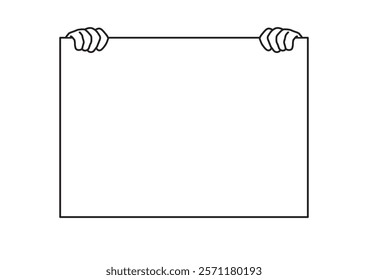 Hands holding empty white placard or board vector illustration.