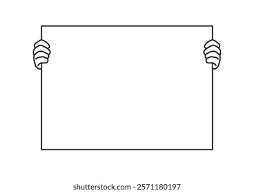 Hands holding empty white placard or board vector illustration.