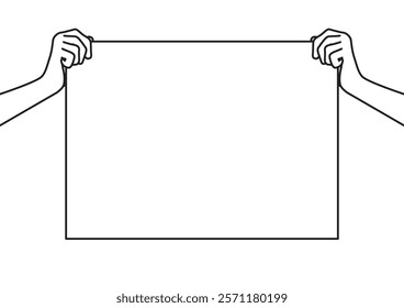 Hands holding empty white placard or board vector illustration.