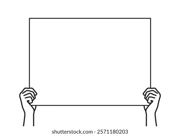 Hands holding empty white placard or board vector illustration.