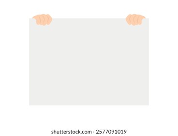 Hands holding empty white placard or board vector illustration.