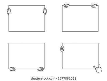 Hands holding empty white placard or board vector illustration.