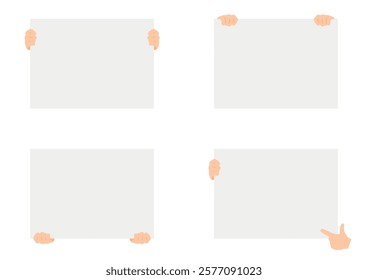 Hands holding empty white placard or board vector illustration.