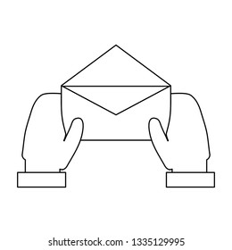 hands holding envelope open in black and white