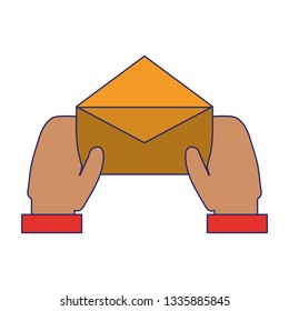 hands holding envelope open blue lines