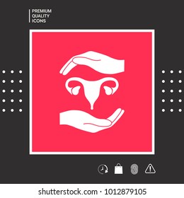 Hands holding Female uterus - protection symbol