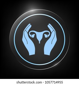 Hands holding Female uterus - protection icon