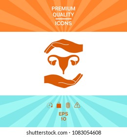 Hands holding Female uterus - protection symbol