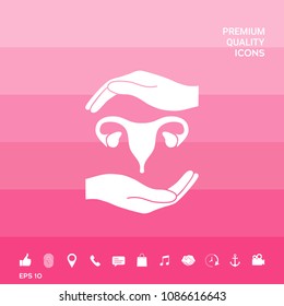 Hands holding Female uterus - protection symbol