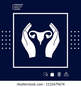 Hands holding Female uterus - protection icon