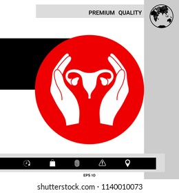 Hands holding Female uterus - protection icon