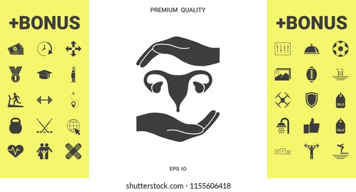 Hands holding Female uterus - protection symbol