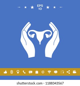 Hands holding Female uterus - protection icon