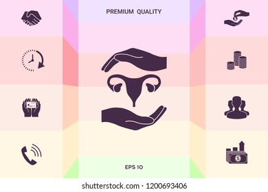 Hands holding Female uterus - protection symbol