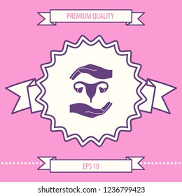 Hands holding Female uterus - protection symbol. Graphic elements for your design