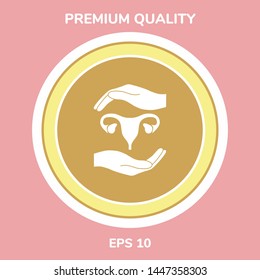 Hands holding Female uterus - protection symbol. Graphic elements for your design