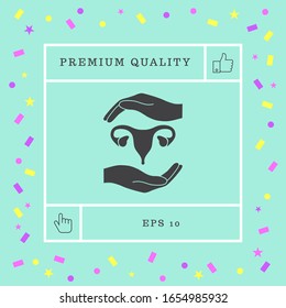 Hands holding Female uterus - protection symbol. Graphic elements for your design