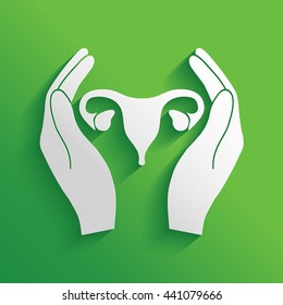 Hands holding Female uterus - protection symbol.