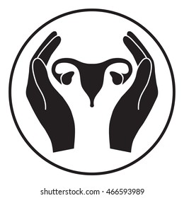 Hands holding Female uterus - protection icon