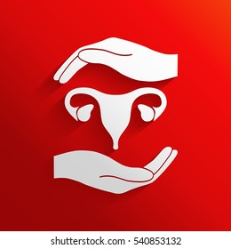 Hands holding Female uterus - protection symbol